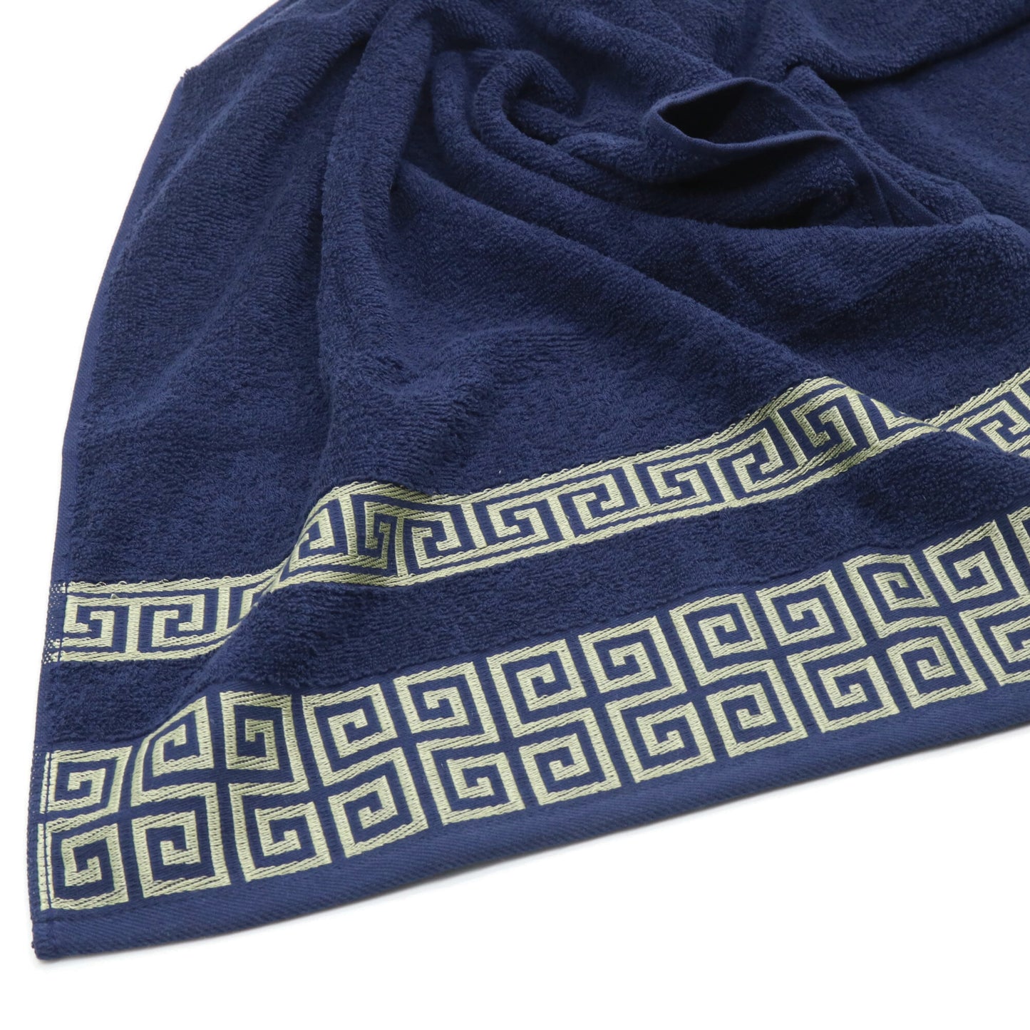 Luxury 3 Piece Greek Key Towel Set - 1 Bath Towels, 2 Hand Towels, 100% Cotton Highly Absorbent Embroidered, Navy Blue Bath Towel Set GR0102