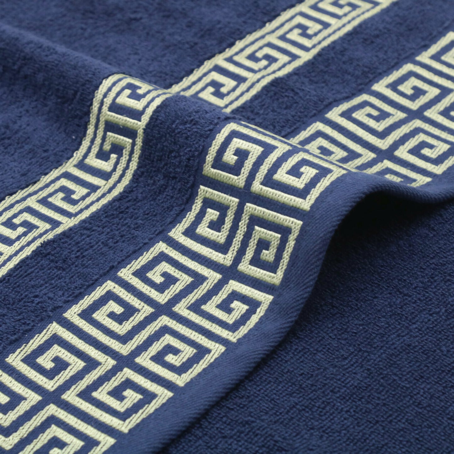 Luxury 3 Piece Greek Key Towel Set - 1 Bath Towels, 2 Hand Towels, 100% Cotton Highly Absorbent Embroidered, Navy Blue Bath Towel Set GR0102